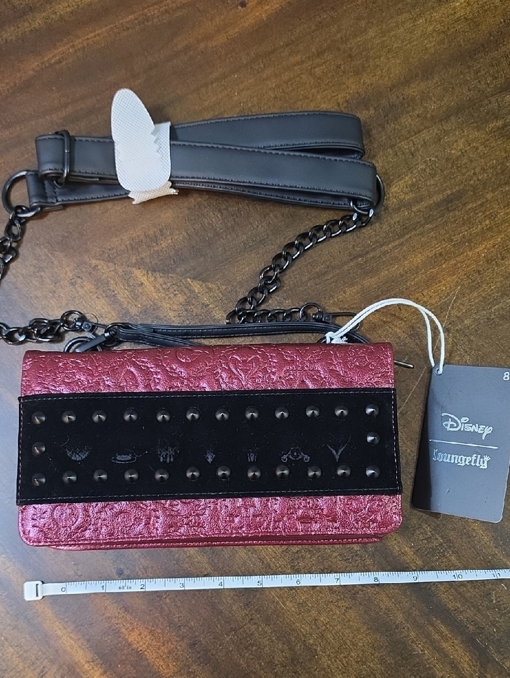 Loungefly Metallic Rose Pink and Black Studded Crossbody Bag